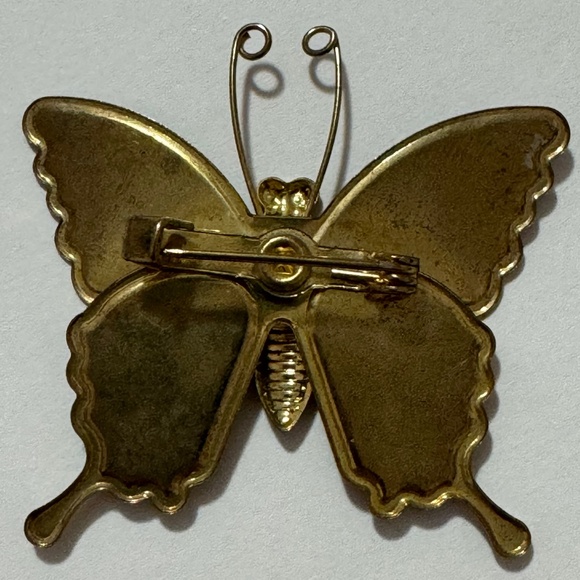 Vintage Butterfly Pinback Brooch Pin Gold Brass Enameled Pink Blue Purple 1970s - Picture 4 of 10